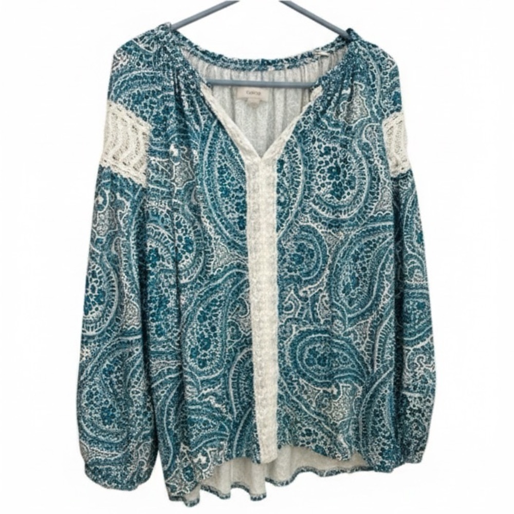 Cupio XL balloon sleeve paisley crochet lace floral flowy boho blouse cottage
